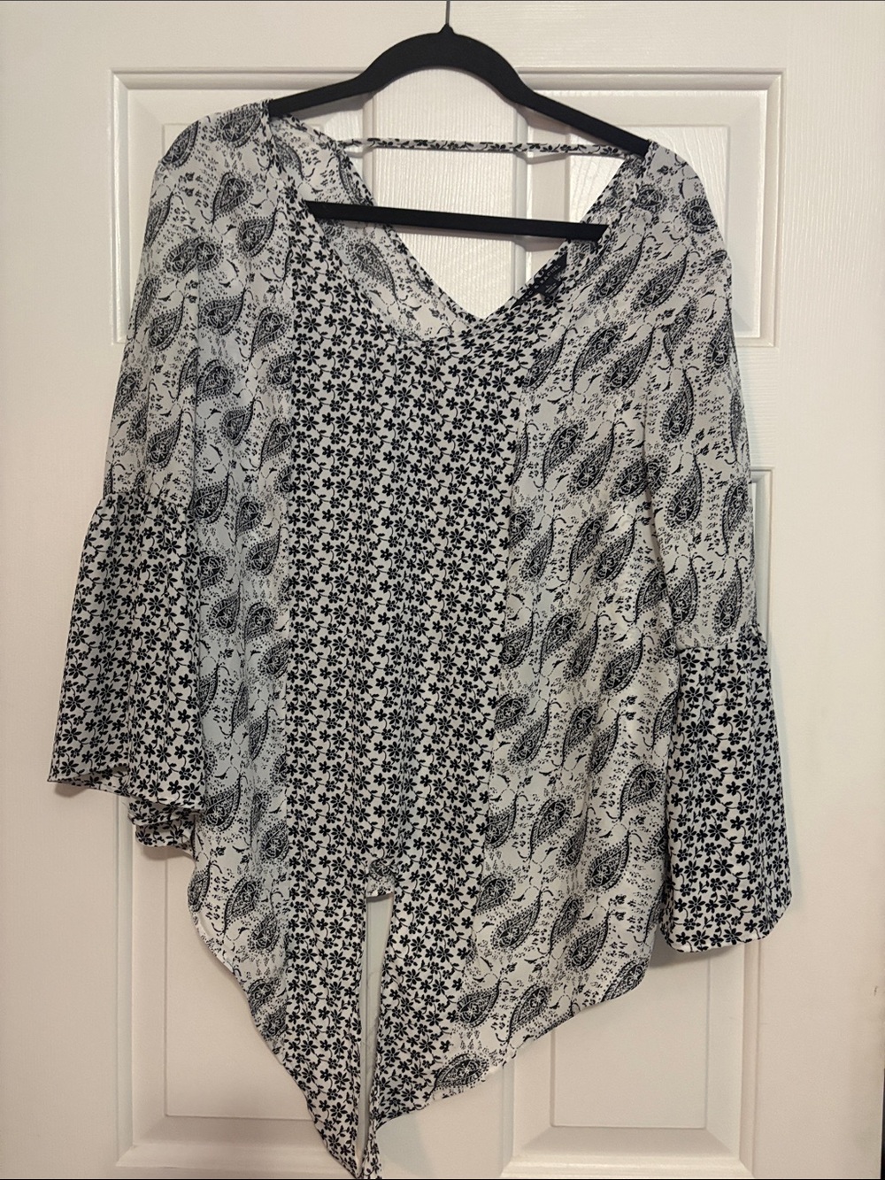 Zac & Rachel Black and White Mixed Print Boho Top